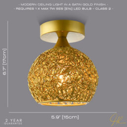 Happy Homewares Modern Satin Gold Ceiling Light Fitting With Twisting Metal Shade - thumbnail 6