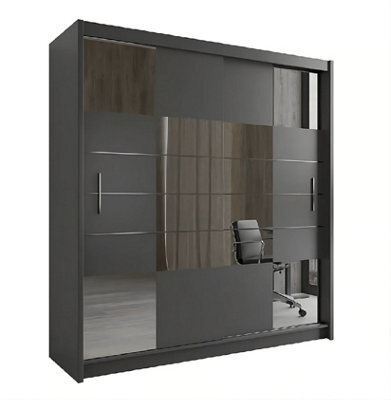 Arte Aruba Ii 203Cm Sliding Door Wardrobe In Graphite Matt - Contemporary Design With Mirrored Detail - image 1