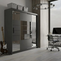 Arte Aruba Ii 203Cm Sliding Door Wardrobe In Graphite Matt - Contemporary Design With Mirrored Detail - thumbnail 2