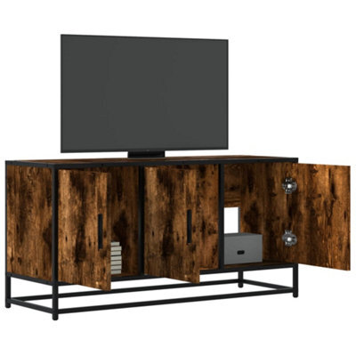 Berkfield Tv Cabinet Smoked Oak 100X35X50 Cm Engineered Wood And Metal - image 1