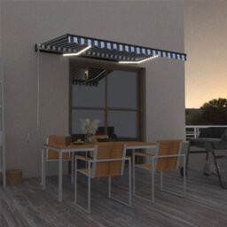 Berkfield Manual Retractable Awning With Led 400X300 Cm Blue And White