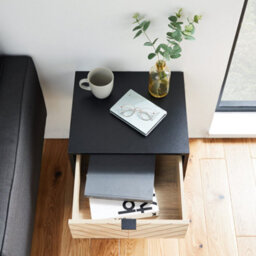 Vonhaus Side Table 1 Drawer With Chevron Design, Black & Light Wood Effect End Table For Living Room And Bedroom, Dalton - thumbnail 2