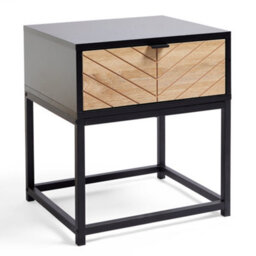 Vonhaus Side Table 1 Drawer With Chevron Design, Black & Light Wood Effect End Table For Living Room And Bedroom, Dalton - thumbnail 7
