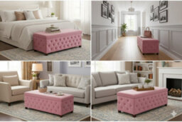 120Cm Wide Empire Ottoman Storage Box With Legs, Pink Velvet Chesterfield Upholstered Ottoman Footstool Coffee Table - thumbnail 2