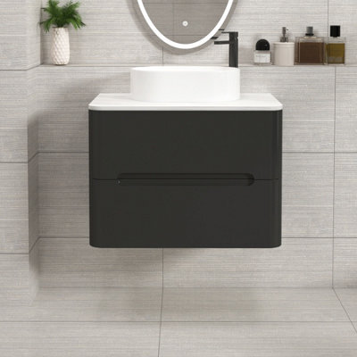 Royal Bathrooms Venice 700mm Matt Nocturne Black Wall Mounted Bathroom Countertop Vanity Unit 2 Drawer With Peak Basin - image 1