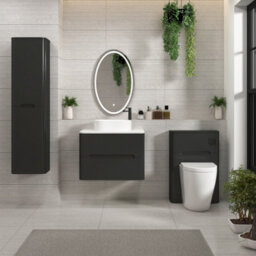 Royal Bathrooms Venice 700mm Matt Nocturne Black Wall Mounted Bathroom Countertop Vanity Unit 2 Drawer With Peak Basin - thumbnail 4