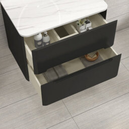 Royal Bathrooms Venice 700mm Matt Nocturne Black Wall Mounted Bathroom Countertop Vanity Unit 2 Drawer With Peak Basin - thumbnail 5