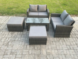 Fimous 5 Pieces Garden Furniture Sets Poly Rattan Outdoor Patio Furniture Set With 2 Big Footstool For Garden Backyard - thumbnail 1