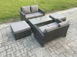 Fimous 5 Pieces Garden Furniture Sets Poly Rattan Outdoor Patio Furniture Set With 2 Big Footstool For Garden Backyard - thumbnail 2