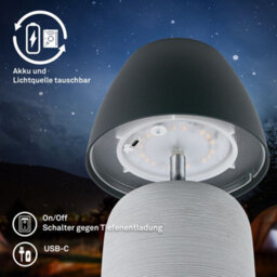 Briloner Led Table Lamp Rechargeable Bedside Light Dimmable Cordless Warm White Ceramic Grey Anthracite 2,5W, 200Lm - thumbnail 5