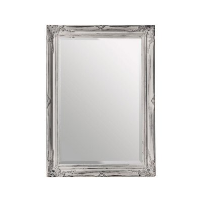 Orsina Distressed White Finish Wall Mirror,luxe Decorative Mirror With Regency Style Motifs,beaded Antique Mirror - image 1