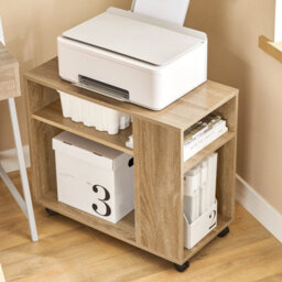 Sobuy Fbt34-N, Side Table End Table With Storage Shelves, 2 Tiers Bookcase On Wheels, Wood Veneer,w70Xd35Xh61.5 - thumbnail 9