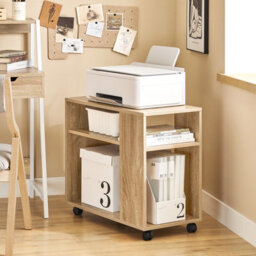 Sobuy Fbt34-N, Side Table End Table With Storage Shelves, 2 Tiers Bookcase On Wheels, Wood Veneer,w70Xd35Xh61.5 - thumbnail 2