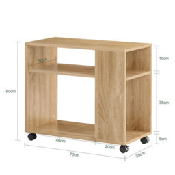Sobuy Fbt34-N, Side Table End Table With Storage Shelves, 2 Tiers Bookcase On Wheels, Wood Veneer,w70Xd35Xh61.5 - thumbnail 3