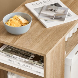 Sobuy Fbt34-N, Side Table End Table With Storage Shelves, 2 Tiers Bookcase On Wheels, Wood Veneer,w70Xd35Xh61.5 - thumbnail 4