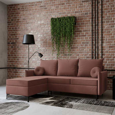 Leon L Living Room Corner Sofa Bed With Dl Mechanism Storage Box Mdf Frame Bonell Springs 213X168X101Cm Dusty Pink Left - image 1