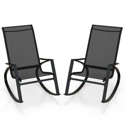 Gainoom 2 Pieces Patio Rocking Chairs Black Outdoor Sling Fabric Rockers W/ Backrest - image 1