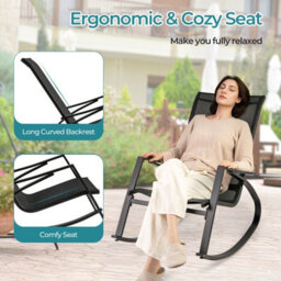 Gainoom 2 Pieces Patio Rocking Chairs Black Outdoor Sling Fabric Rockers W/ Backrest - thumbnail 8