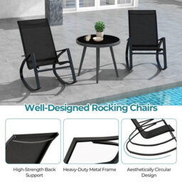 Gainoom 2 Pieces Patio Rocking Chairs Black Outdoor Sling Fabric Rockers W/ Backrest - thumbnail 9