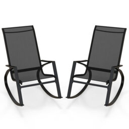 Gainoom 2 Pieces Patio Rocking Chairs Black Outdoor Sling Fabric Rockers W/ Backrest - thumbnail 1