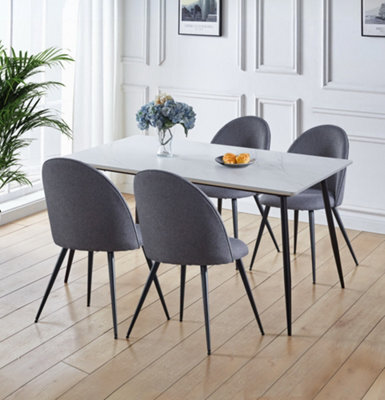 Hallowood Furniture Cullompton Large Rectangular Dining Table (1.6M) With 4 Grey Fabric Curved Back Chairs - image 1