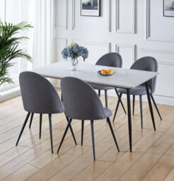 Hallowood Furniture Cullompton Large Rectangular Dining Table (1.6M) With 4 Grey Fabric Curved Back Chairs