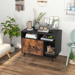 Costway Cat Litter Box Enclosure Industrial Cat Furniture End Table Hidden Cat Washroom Cat House - thumbnail 3
