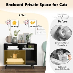Costway Cat Litter Box Enclosure Industrial Cat Furniture End Table Hidden Cat Washroom Cat House - thumbnail 6