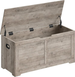 Songmics Storage Trunk, Shoe Bench With Safety Hinges, Farmhouse Blanket Box, For Hallway, Bedroom, Living Room, Heather Greige - thumbnail 9