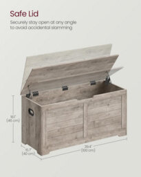 Songmics Storage Trunk, Shoe Bench With Safety Hinges, Farmhouse Blanket Box, For Hallway, Bedroom, Living Room, Heather Greige - thumbnail 2
