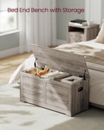 Songmics Storage Trunk, Shoe Bench With Safety Hinges, Farmhouse Blanket Box, For Hallway, Bedroom, Living Room, Heather Greige - thumbnail 3