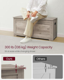 Songmics Storage Trunk, Shoe Bench With Safety Hinges, Farmhouse Blanket Box, For Hallway, Bedroom, Living Room, Heather Greige - thumbnail 6