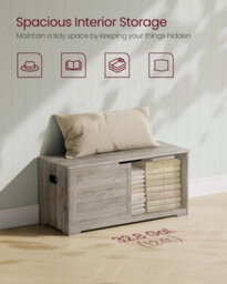 Songmics Storage Trunk, Shoe Bench With Safety Hinges, Farmhouse Blanket Box, For Hallway, Bedroom, Living Room, Heather Greige - thumbnail 4
