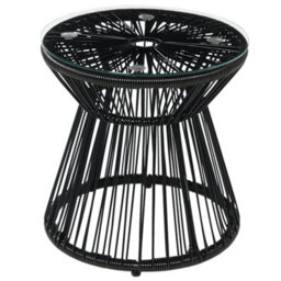 Outsunny Pe Rattan End Table, Round Hollow Drum Design Side Table, Black - thumbnail 2