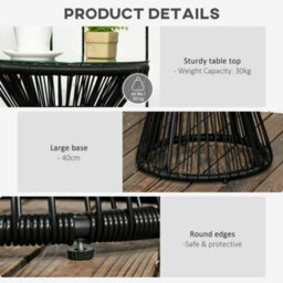 Outsunny Pe Rattan End Table, Round Hollow Drum Design Side Table, Black - thumbnail 6
