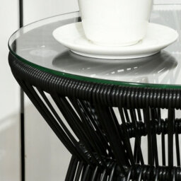 Outsunny Pe Rattan End Table, Round Hollow Drum Design Side Table, Black - thumbnail 7