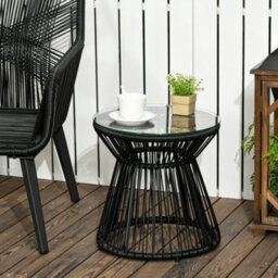 Outsunny Pe Rattan End Table, Round Hollow Drum Design Side Table, Black