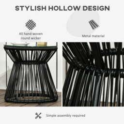 Outsunny Pe Rattan End Table, Round Hollow Drum Design Side Table, Black - thumbnail 5