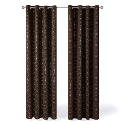 Deconovo Blackout Eyelet Curtains, Super Soft Foil Diamond Printed Thermal Insulated Curtains, W46 X L72 Inch, Chocolate, 1 Pair - image 1