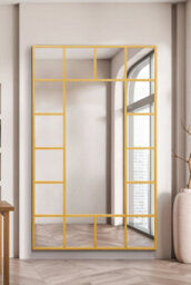 "Mirroroutlet Decorative Fenestra - Gold Modern Wall And Leaner Mirror 71"" X 43"" (180 X 110Cm)" - thumbnail 2