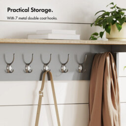 Vonhaus Coat Hooks Wall Mounted, Grey Coat Rack With Shelf & 7 Strong Double Hooks, Hallway Organiser With Melamine Wood Effect - thumbnail 5