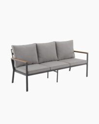 New - Evre Athens 5 Seater Garden Furniture Set Grey Metal Steel Frame Dining Set With Thick Cushions & Glass Coffee Table - thumbnail 2