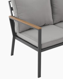 New - Evre Athens 5 Seater Garden Furniture Set Grey Metal Steel Frame Dining Set With Thick Cushions & Glass Coffee Table - thumbnail 3
