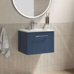 Balterley Belvide Partial Fluted 1 Drawer Wall Hung Vanity Unit With 1 Tap Hole Minimalist Basin - 500mm - Satin Blue - thumbnail 4
