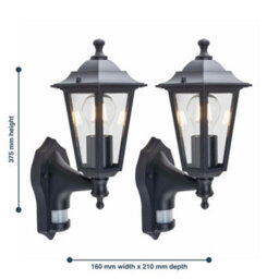 First Choice Lighting Set Of 2 Black Six Sided Lantern Motion Sensor Outdoor Security Lights - thumbnail 7