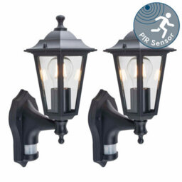 First Choice Lighting Set Of 2 Black Six Sided Lantern Motion Sensor Outdoor Security Lights - thumbnail 2