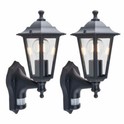 First Choice Lighting Set Of 2 Black Six Sided Lantern Motion Sensor Outdoor Security Lights - thumbnail 1