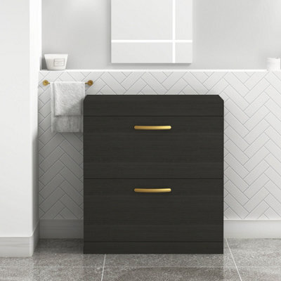 Royal Bathrooms Turin 800mm Hale Black Floor Standing Worktop Vanity Unit - 2 Drawer With Brushed Brass Handle - image 1