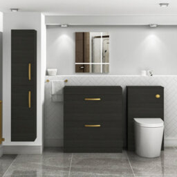 Royal Bathrooms Turin 800mm Hale Black Floor Standing Worktop Vanity Unit - 2 Drawer With Brushed Brass Handle - thumbnail 2