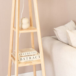 Valuelights Wakefield Two Storage Shelf Wooden Floor Lamp With White Fabric Shade And Led Bulb - thumbnail 3